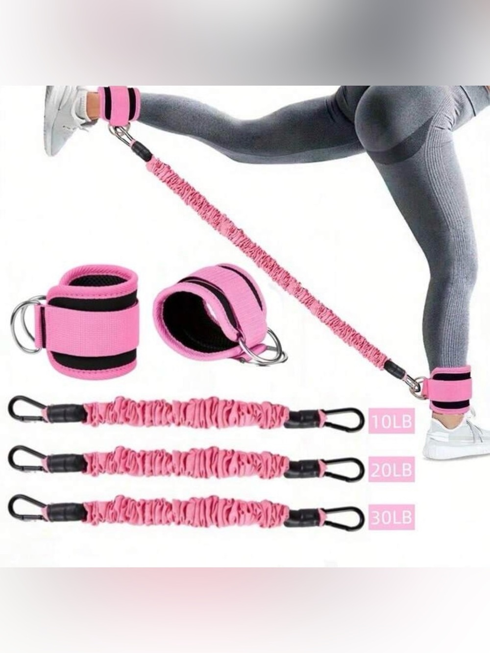 NEW! Ankle Straps and Resistance Band Set – 10lb, 20lb & 30lb Home & Gym